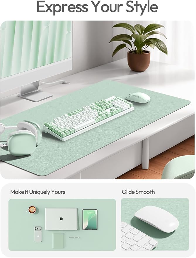YSAGi Leather Desk Protector, Office Mat, Large Mouse Mat, Non-Slip PU Leather Blotter, Laptop Desk Pad, Waterproof Writing Pad for Office and Home (Pale Green, 47.2" x 23.6")