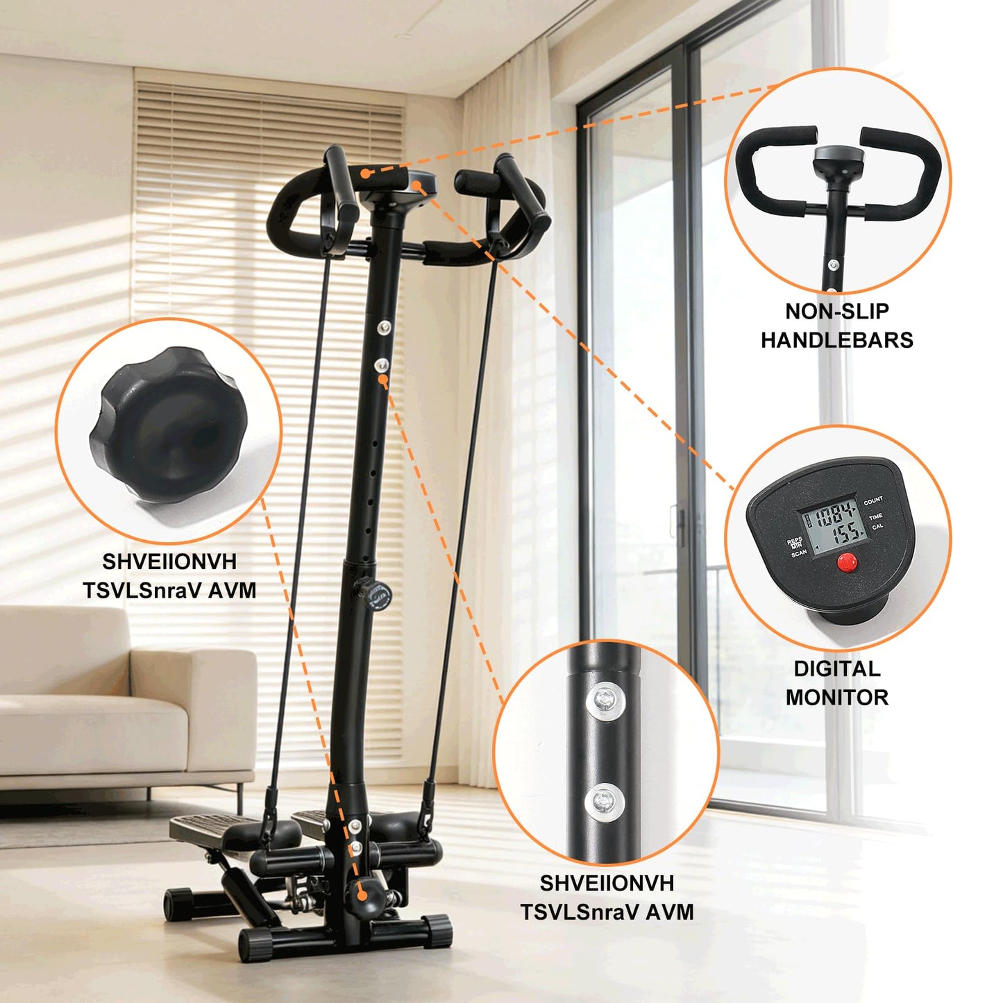 BeBecome Steppers for Exercise at Home, Twist Stair Stepper with Handlebar, Low Impact Fitness Step Machine with LCD Monitor, with Tension Band,Quiet Hydraulic Cardio Trainer for Indoor Workouts