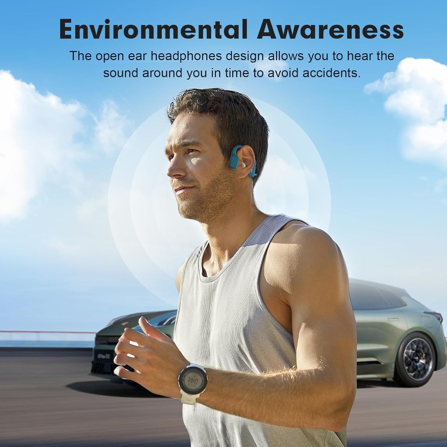 Set Bone Conduction Headphones Head Bluetooth Sport Open Ear Headphones Wireless Bluetooth Cycling Ear Bone Headphones