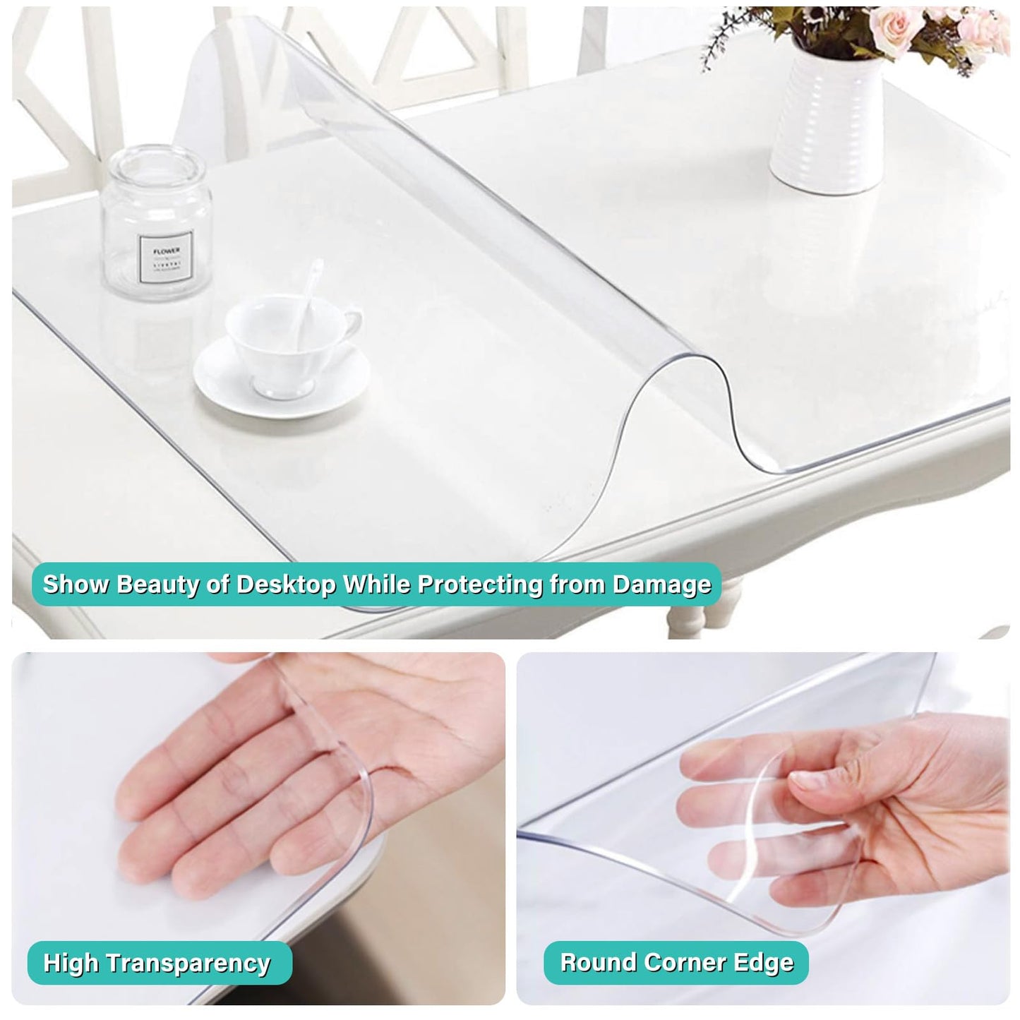 AimerGro Clear Table Protector Cover, 24x120 Inch, 1.5mm Thick Plastic, Coffee Table Protector Pad, Easy Clean