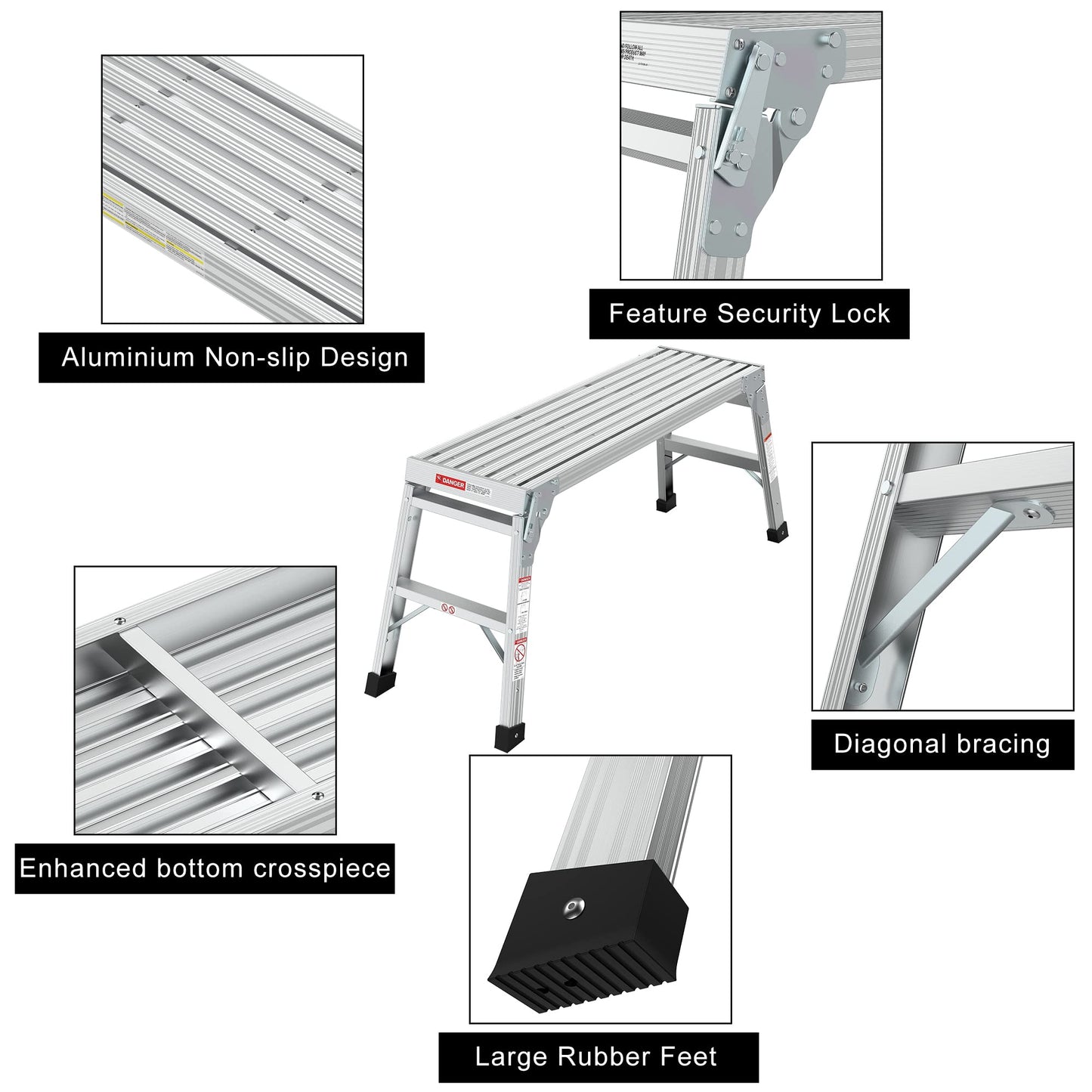 Sailret 40" Aluminum Folding Work Platform/Step Stool - 225 LBS, Non-Slip, Ultra-Stable, Portable Ladder Bench for Washing, Cleaning, Painting, ANSI Compliant