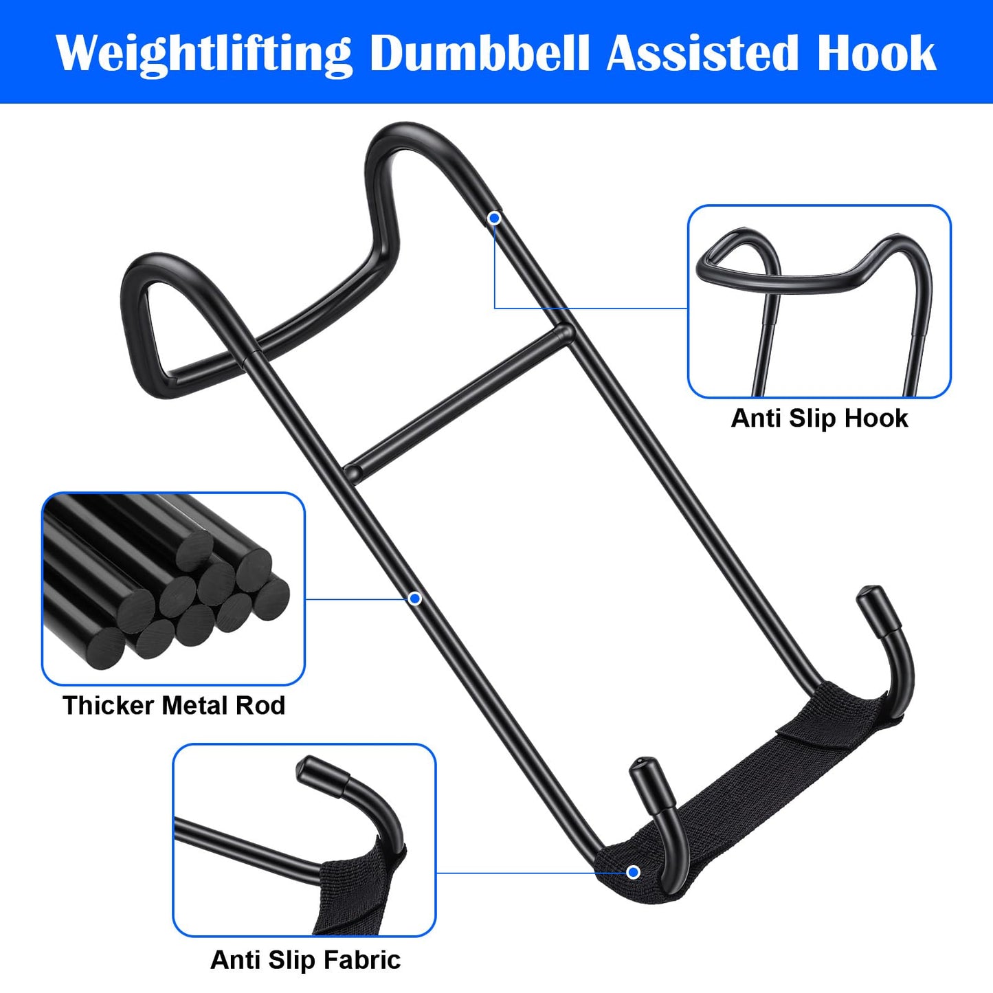 2 Pcs Dumbbell Spotter Hooks, Heavy Duty Dumbbell Holder for Bench Press, Weight Lifting Hooks with 225LB Capacity, Lifting Hooks for Weight Lifting Compatible with 1.3" Handles, Secure Strap Design