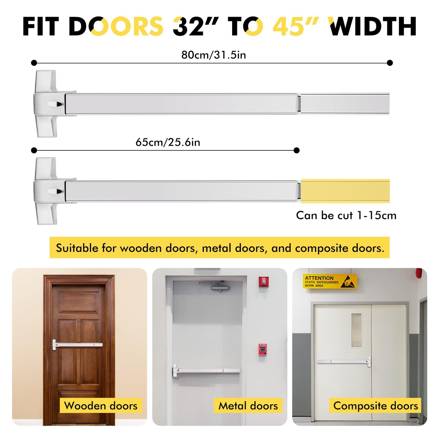 YUCHENGTECH Door Push Bar Panic Exit Device 31.5IN Panic Bars for Exit Door Stainless Steel Commercial Emergency Exit Device with Exterior Lever 6 Keys(31.5‘’ with Lock)