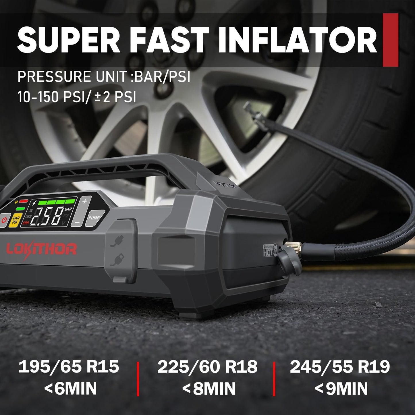 LOKITHOR JA300 1500Amp Jump Starter with 150PSI Air Compressor and JA Bag EVA Protection Case for JA300/JA301/JA302/JA400/JA401/JA3000 Jump Starter with air Compressor