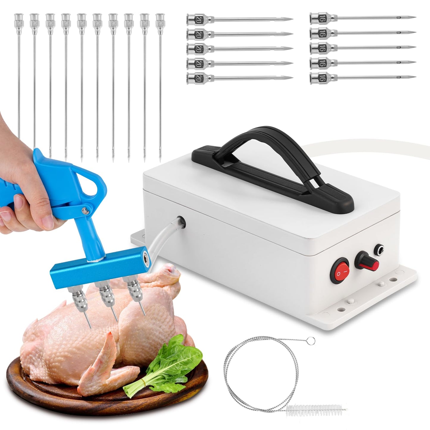 MXBAOHENG Electric Meat Injector Gun Pump with Hose, 60W Adjustable Pressure Marinade Injector Syringe with 20 Needles for Home Smoking, Family Parties & Outdoor Cooking Turkey, Pork, Beef