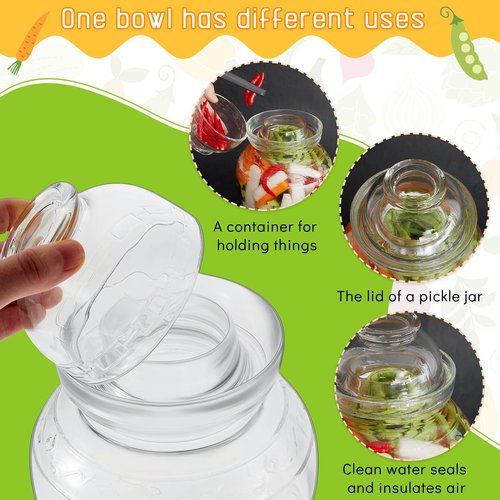 2 Pcs Glass Fermentation Jar Pickle Jar Kimchi Containers 1.5l Traditional Fermenting Pickle Pot with Water Seal Airlock Lid for Wine Brewing, Sauerkraut, Vegetable, Kombucha, Canning Fermentation Kit