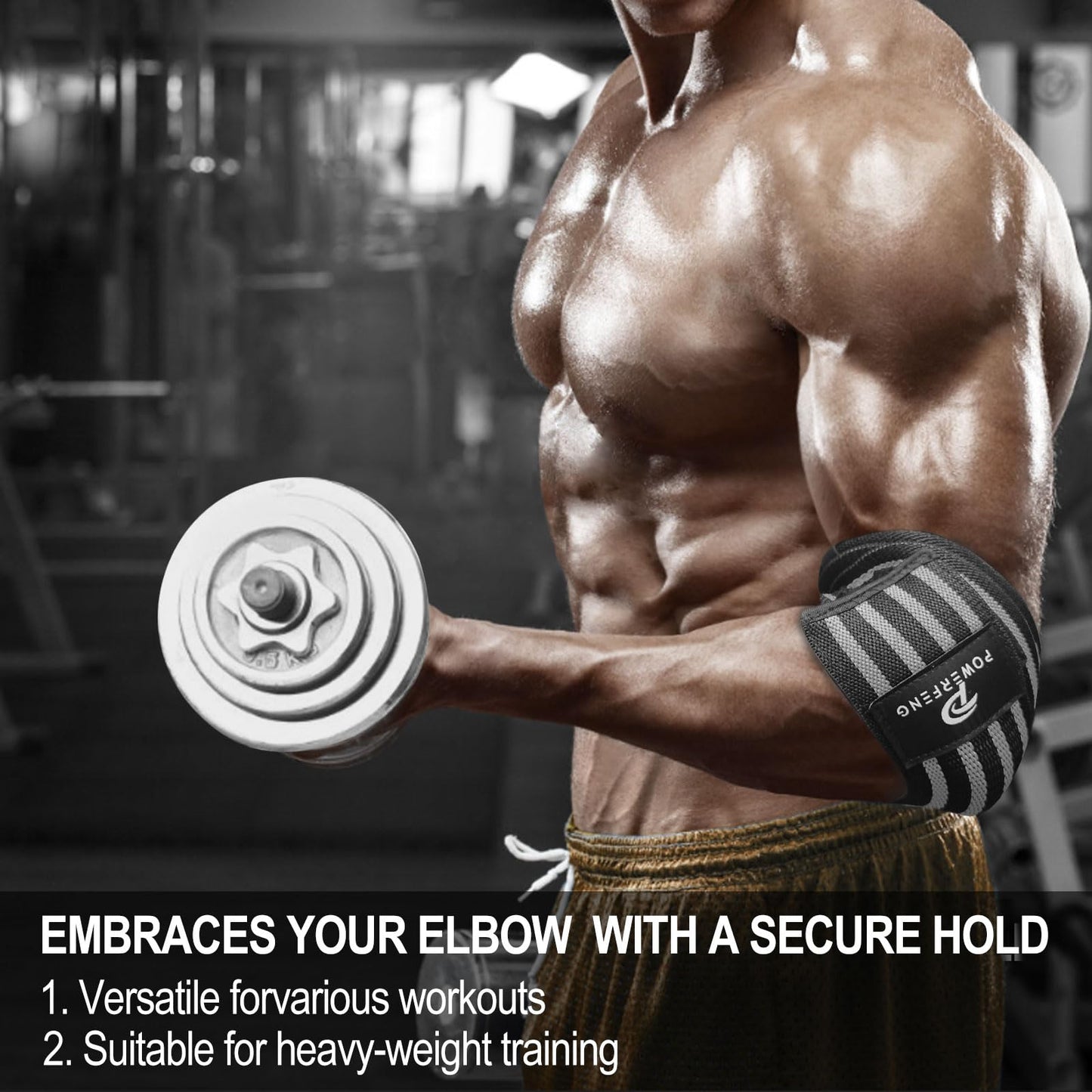 Elbow Wraps for Weightlifting：Elbow Sleeve Weightlifting Support for Bench Press Cross Training & Powerlifting - Elbow Straps for Weightlifting Gym Men Women (Gray)