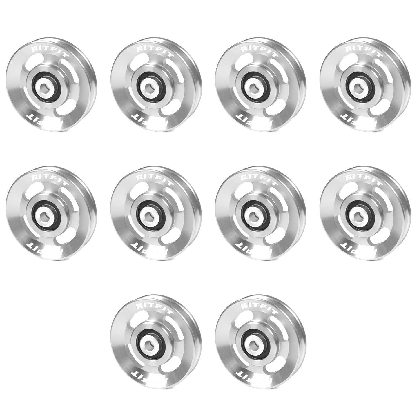 RitFit Aluminum Pulley Wheel for Gym Equipment, 2PCS/ 6PCS Set Power Rack Pulley Attachment, 90mm Aluminum Alloy Bearing Gym Pulley Wheel for Home Gym (Silver 10 pcs)