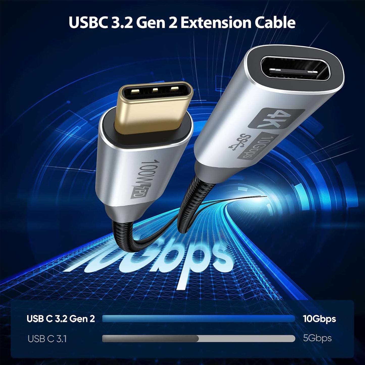 1FT Pack 5, 10Gbps 100W Small USB C Extension Cable of Short USBC Extender Cord, USBC Male to Female PD Charging