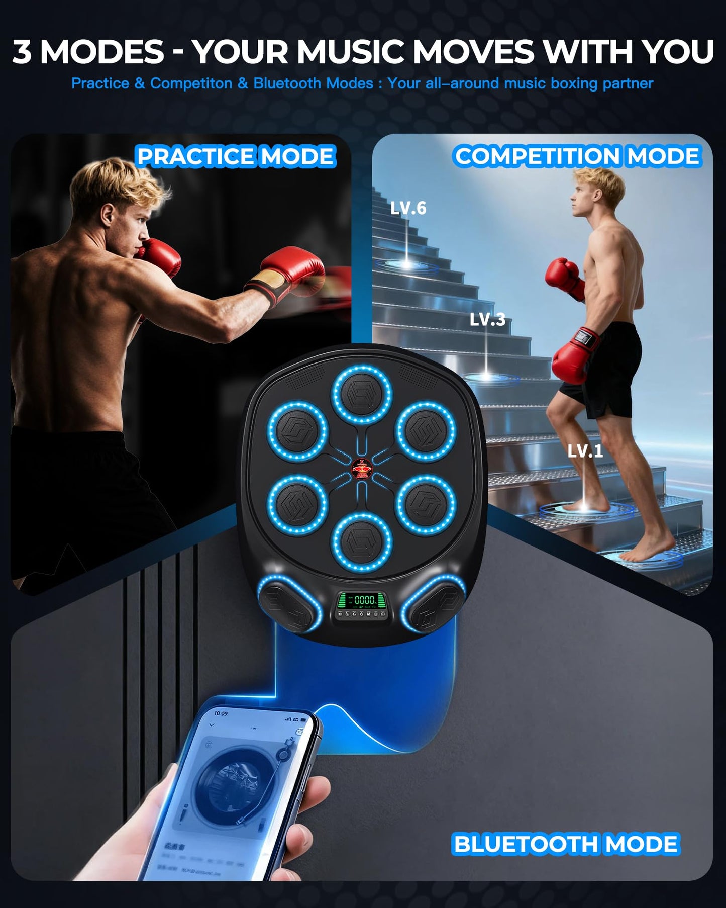 Yifengox New Smart Music Boxing Machine & Interactive Punching Trainer | 8-Target with LED Rhythm Lights & Wall Mount | Home Workout & Fun for Adults/Kids, Ideal Gift