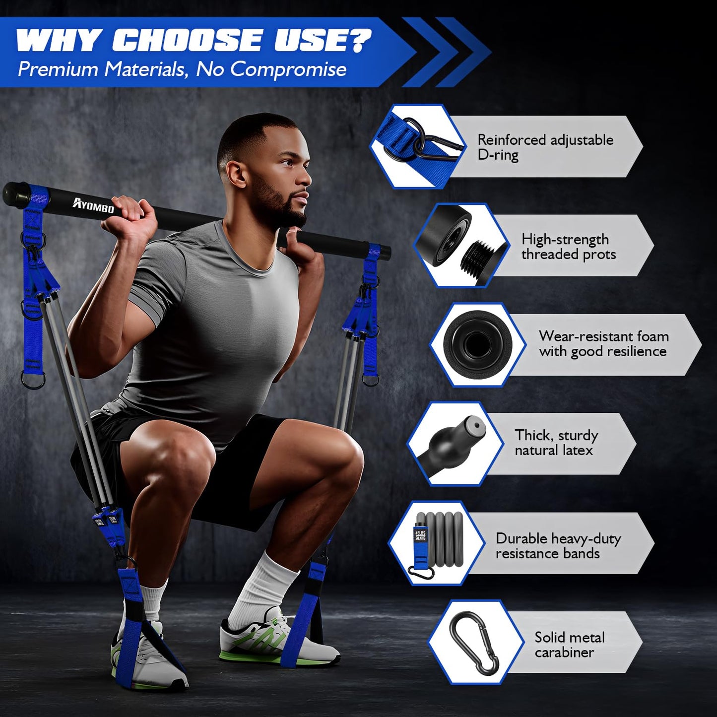 Ayombo Pilates Equipment, Heavy Duty Pilates Bar Kit with Resistance Bands, Portable Gym Pilates Bar for Home Squat Exercise, Legs, Waist, Arm, Abs, Chest, Shoulders Muscle Strength Workout Equipment