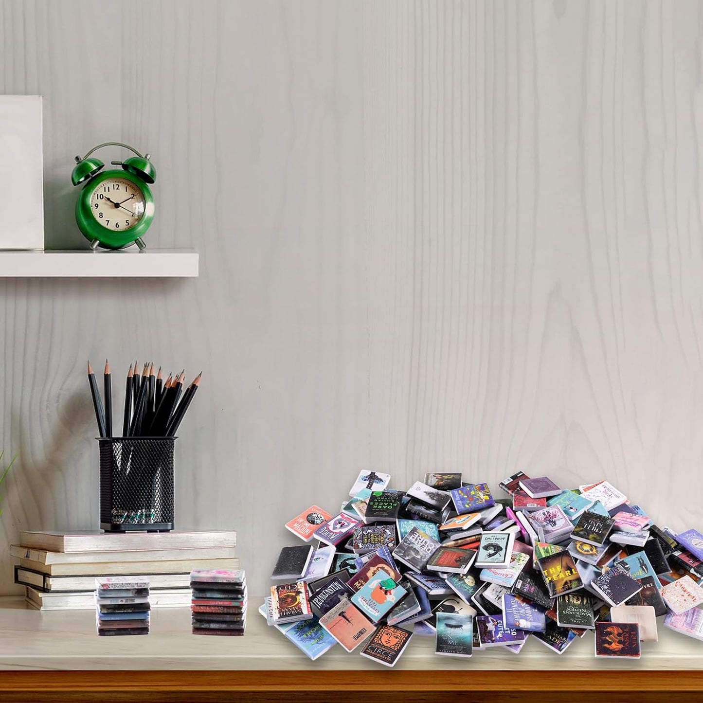 Skiennix Miniature Book Set - 300 Pcs Anxiety Bookshelf Decor | 1:12 Dollhouse Accessories