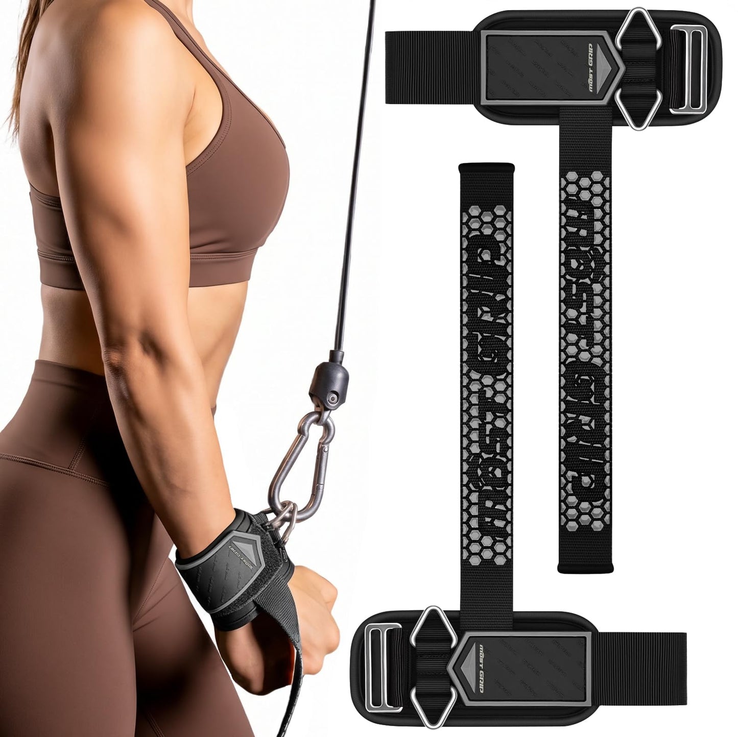 MOST GRIP Drip Glue Non-Slip Wrist Straps for Weightlifting, 2-in-1 Lifting Straps with D Rings for Cable Machine Workout, 10mm Neoprene Padded Wrist Wraps for Weight Lifting Deadlift (All Black, S (5.1-6.7Inch))
