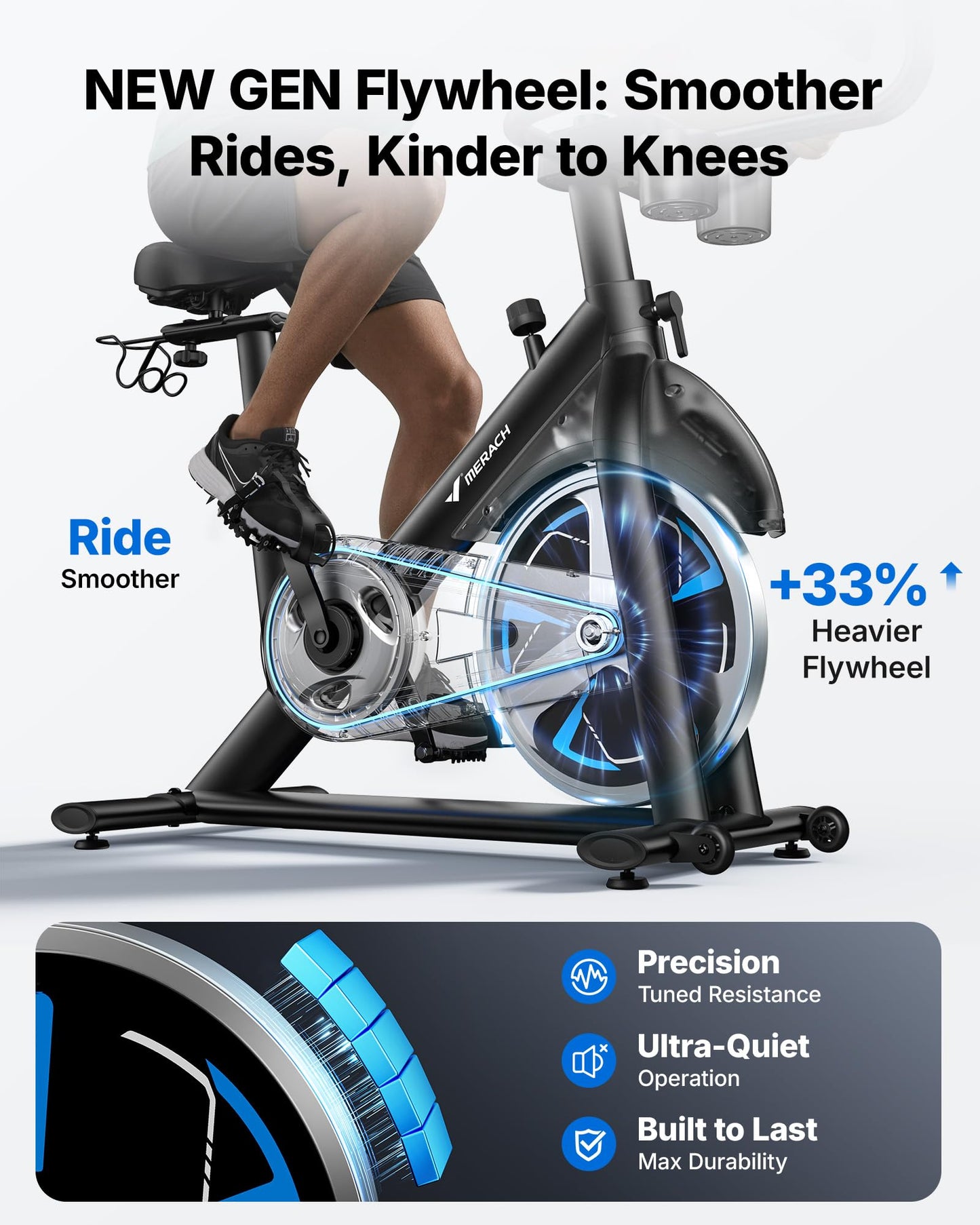 Merach Magnetic Exercise Bike with 21.5" HD Display & Auto Resistance, Low Noise Stationary Bike for Home with Comfortable Seat Cushion, Spinning Bike with Exclusive App