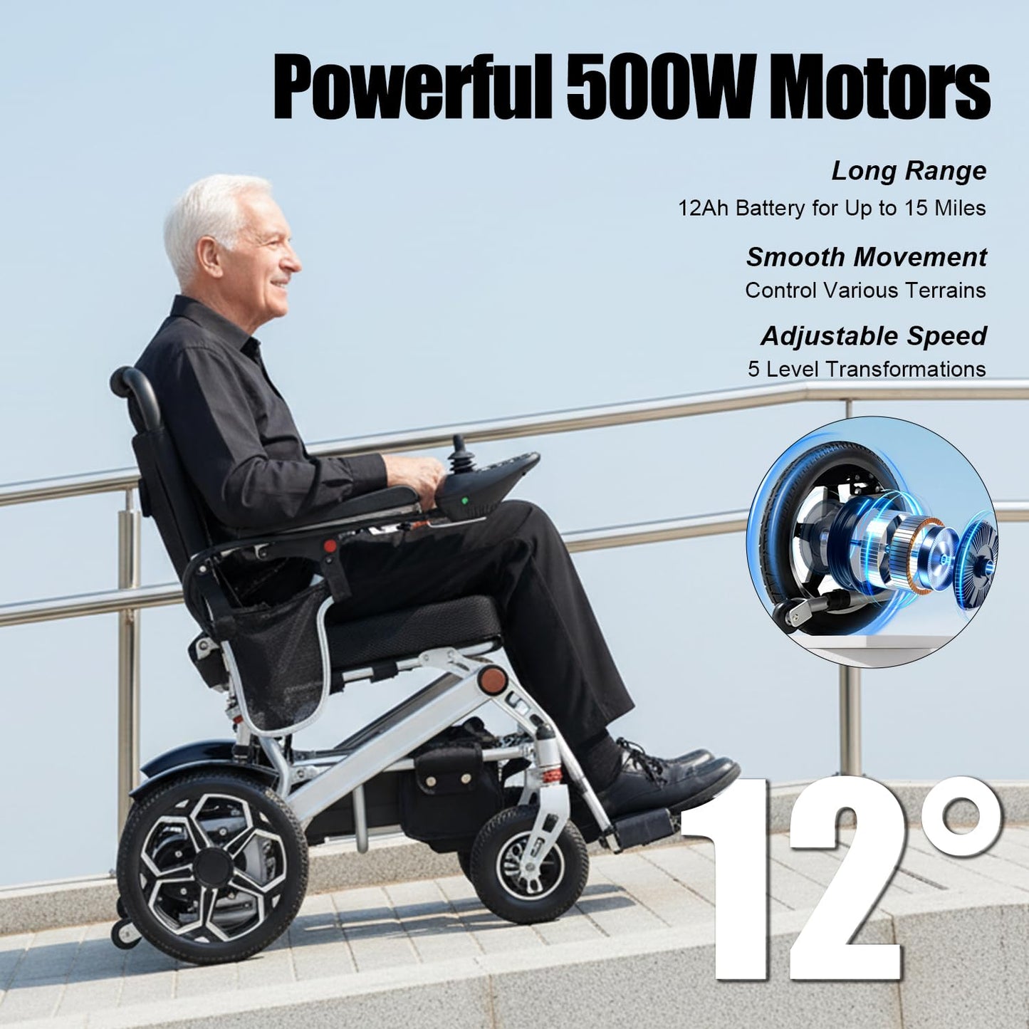 [2026 Upgrade] Electric Wheelchairs for Adults Foldable,Lightweight Motorized Wheelchairs for Seniors,Support 330 Lbs,15 Miles,Power Wheelchair for All-Terrain,500W Motor Wheelchair,Airline Approved