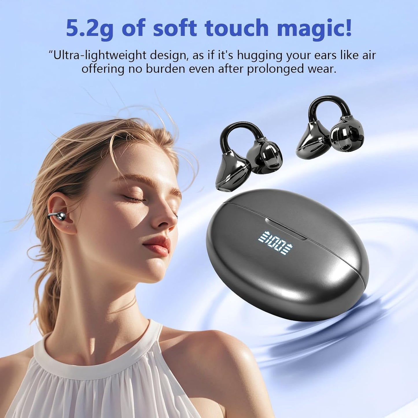 SHIJIAET 5.4 IPX7 Headsets, 3 Pearl Clip Ear Open Earbuds, Bluetooth Headphones, Waterproof Clip on Earphones