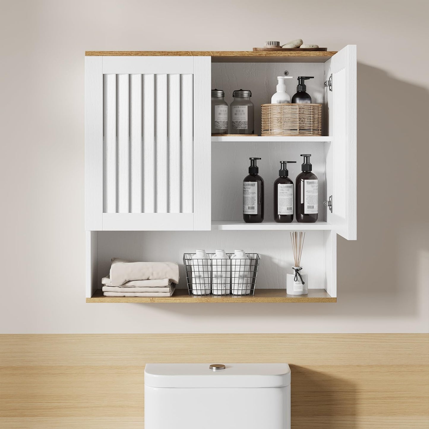 Kiasthome Bathroom Wall Cabinet, Medicine Cabinet with Louvered Doors & Adjustable Shelf, Over The Toilet Storage Cabinet for Laundry Room & Kitchen & Living Room