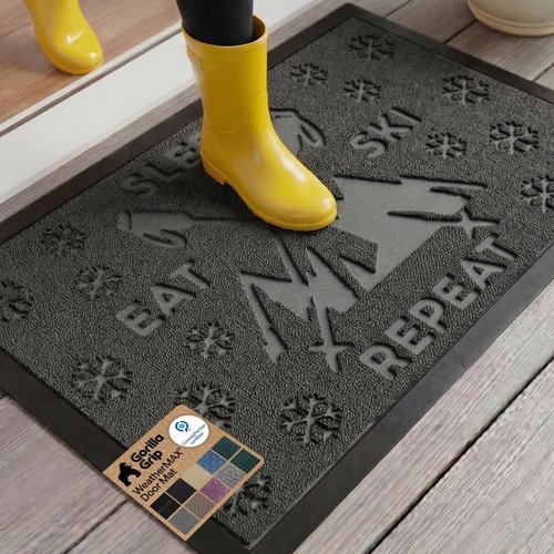 GORILLA GRIP Waterproof All-Season WeatherMAX Doormat - 35x23 Natural Rubber, Stain & Fade Resistant, Easy Clean Graphite