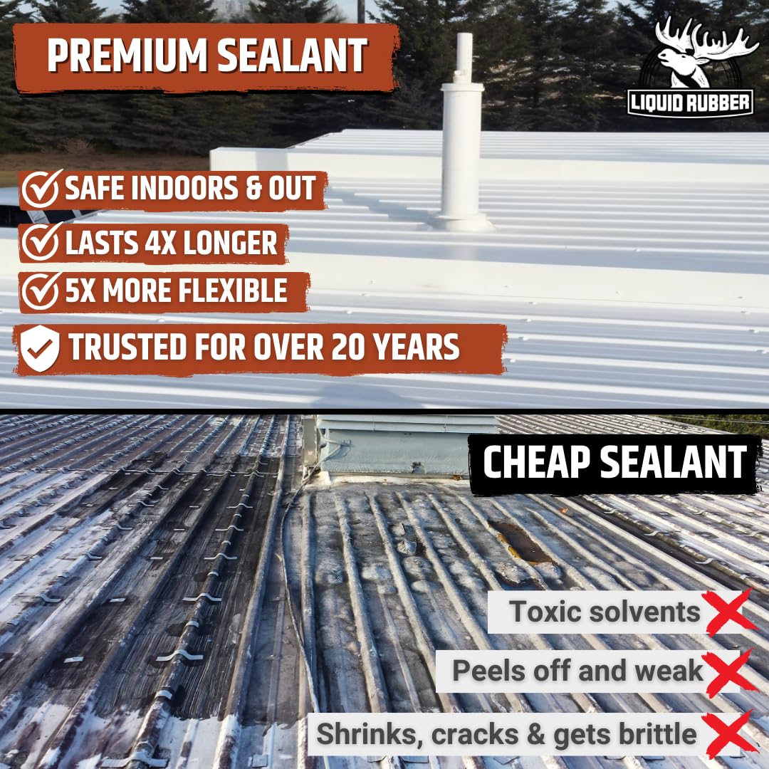 Liquid Rubber Color Roof Sealant- Elastomeric Waterproof Coating for Flat, Low-Slope & Metal Roofs, Flexible UV-Stable Membrane, Beige, 5 Gallon