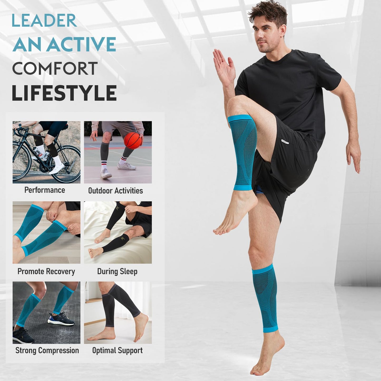 KEKING Calf Compression Sleeves for Men & Women (20-30 mmHg), Graduated Leg Compression Sleeve for Shin Splints, Varicose Veins, Calf Pain Relief, Running, Cycling, Nursing, Travel - Calf Support