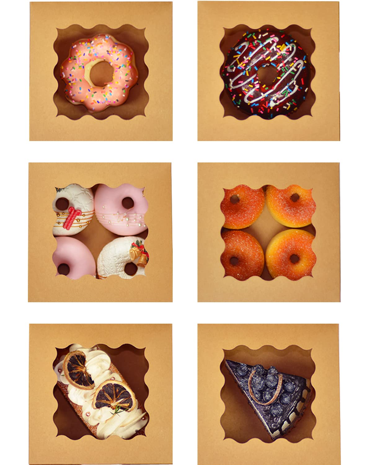 Bakepacker Brown 30-Packs Bakery Boxes with Window 6x6x3 inches Thick & Sturdy Macaroon Pastry Boxes Cookie Boxes for Bakerys