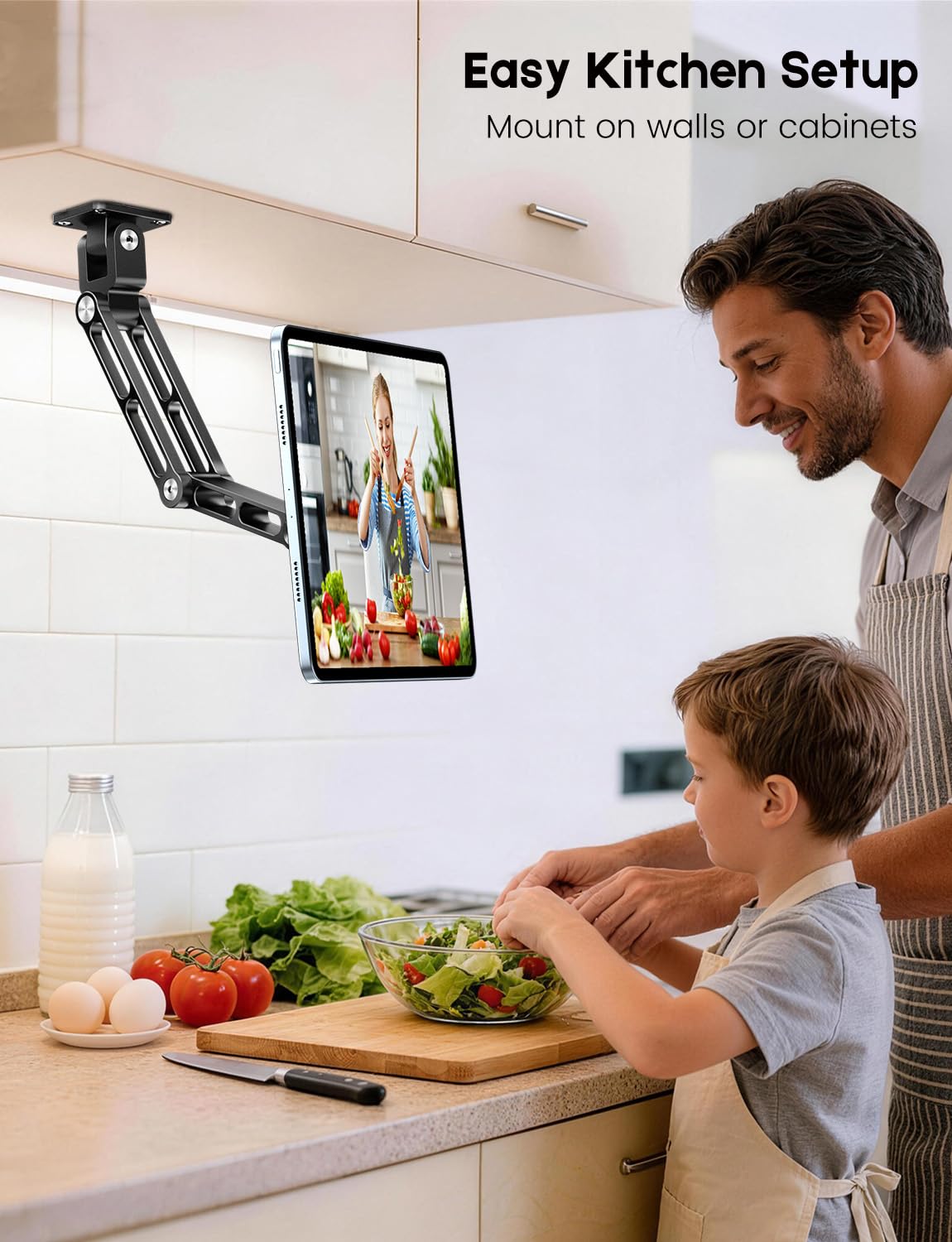 OHLPRO Magnetic Tablet Wall Mount, iPad Wall Mount Holder with 360° Rotating 2-Stage Foldable Aluminum Arm, MagSafe Compatible for Phones and Tablets, for Kitchen, Gym, Office, Home
