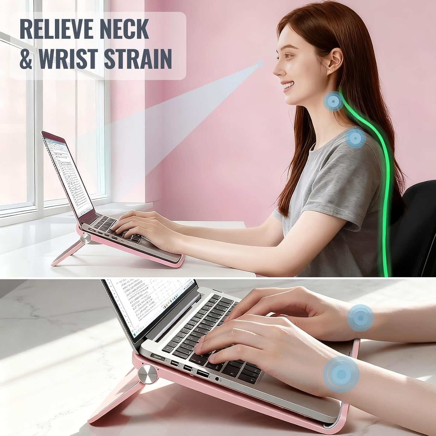 KYQEE Cute Pink Laptop Stand for Desk - Adjustable Foldable Laptop Riser, Fun White Elephant for Women Coworkers