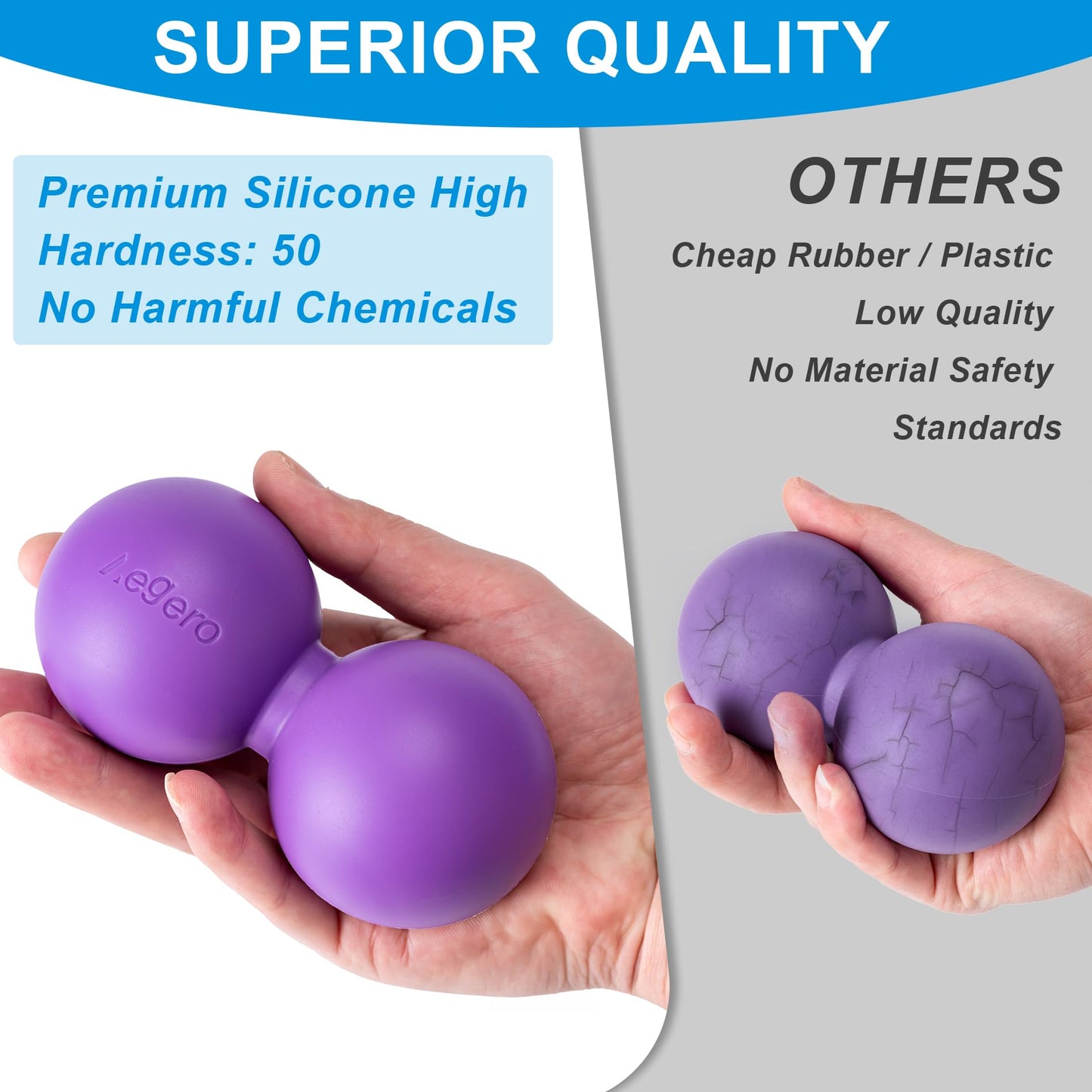 Aegero Peanut Massage Ball-Double Lacrosse Massage Ball, Mobility Ball for Myofascial Release,Yoga Therapy,Trigger Point Therapy,Muscle Knots and Acupoint Massage (Blue Firm Ball)