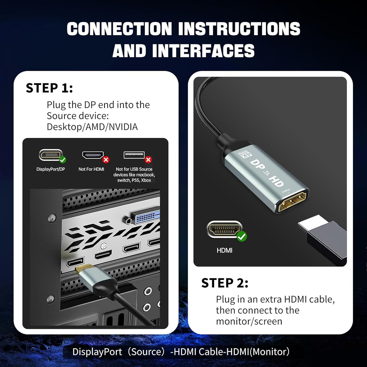 Critin 4K Display Port to HDMI Adapter, Uni-Directional Display Port Computer to HDMI,Plug & Play Converter with Audio