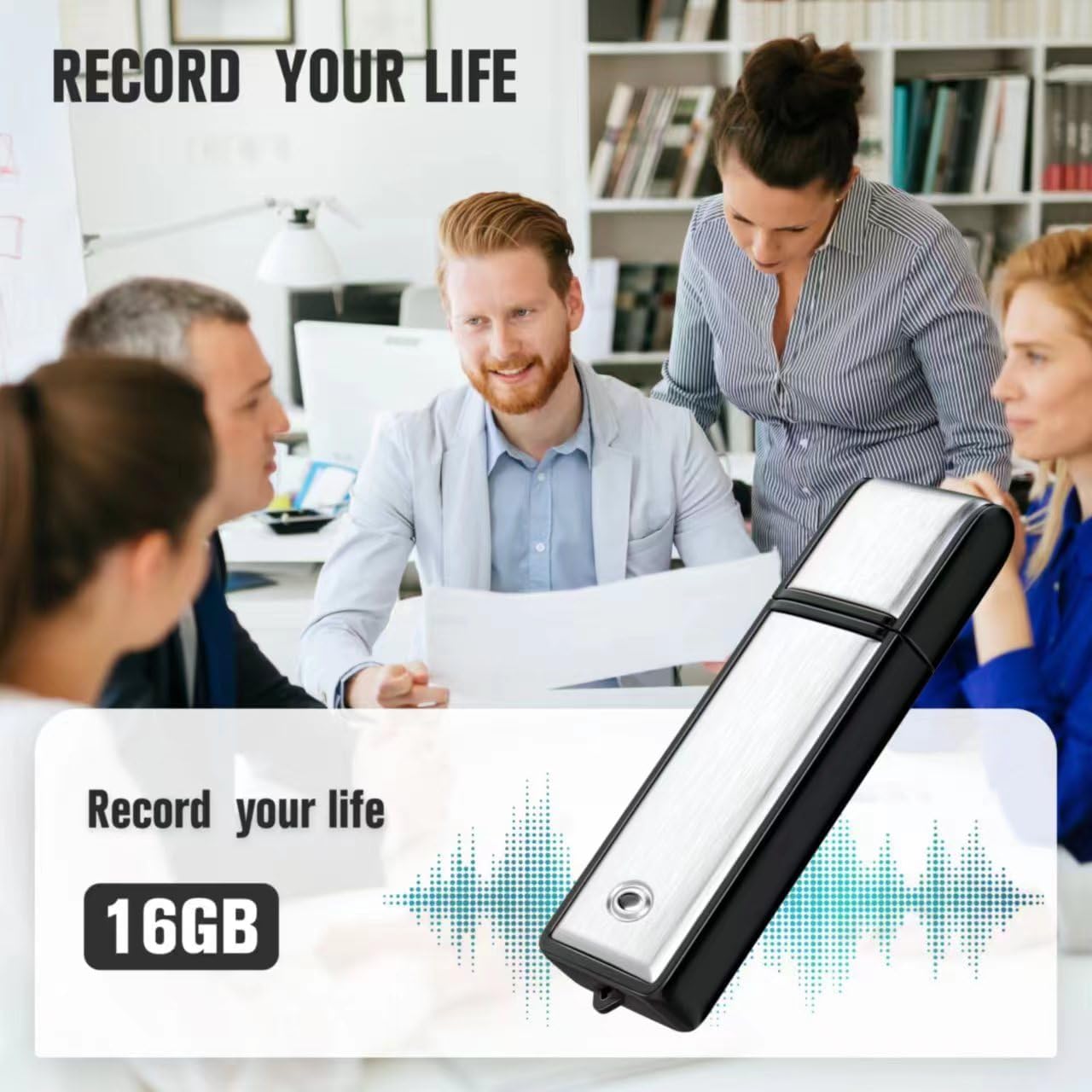 HAKSDOWO 16G 550 Voice Recorder, Digital Audio Recorder with Hours Recording Capacity Noise Reduction USB Recording