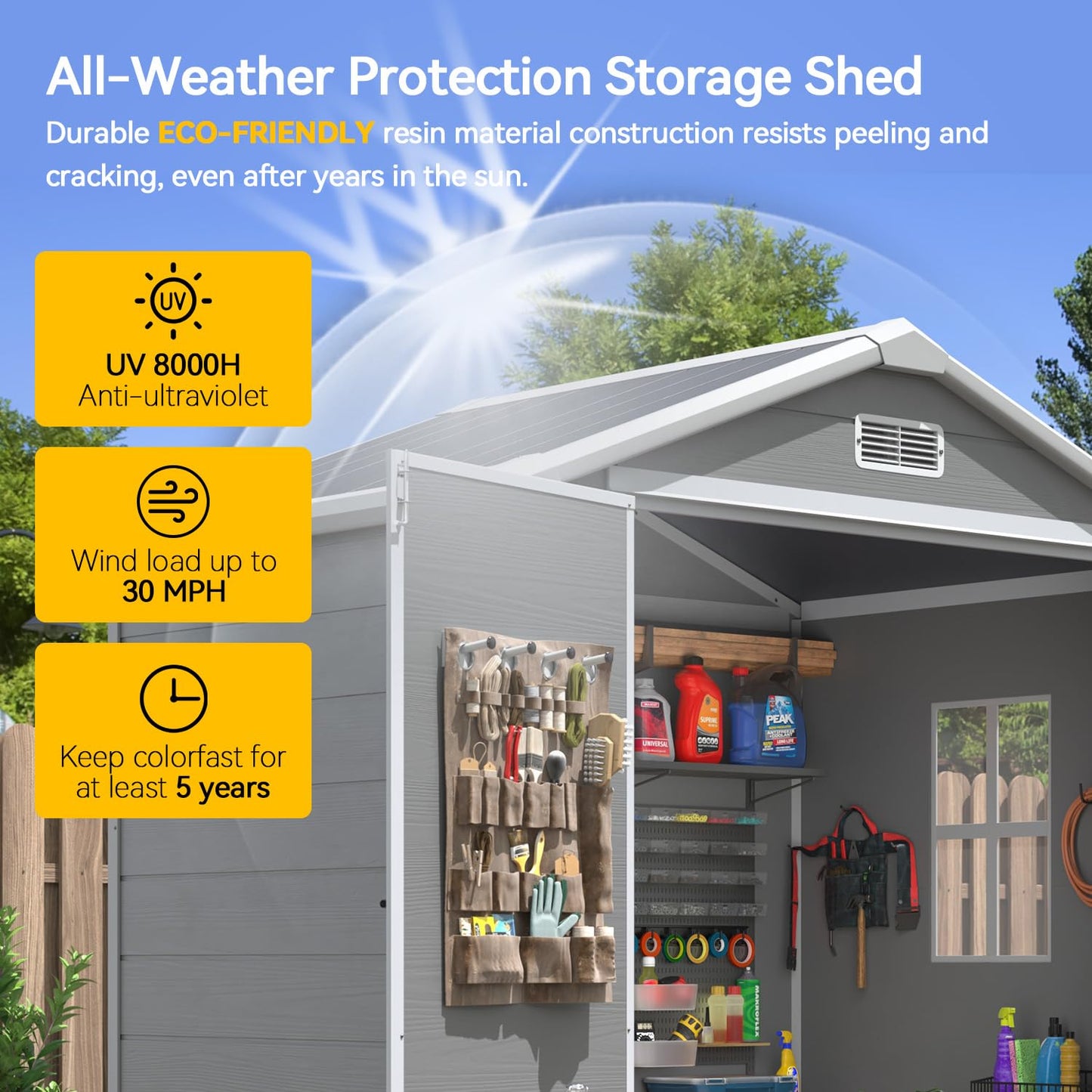 Aoxun 6x4 FT Outdoor Storage Shed, Plastic Garden Resin Shed with Floor and Window for Patio, Lawn, Outdoor Storage with Lockable Door for Bike, Tools, Garbage Can, Grey