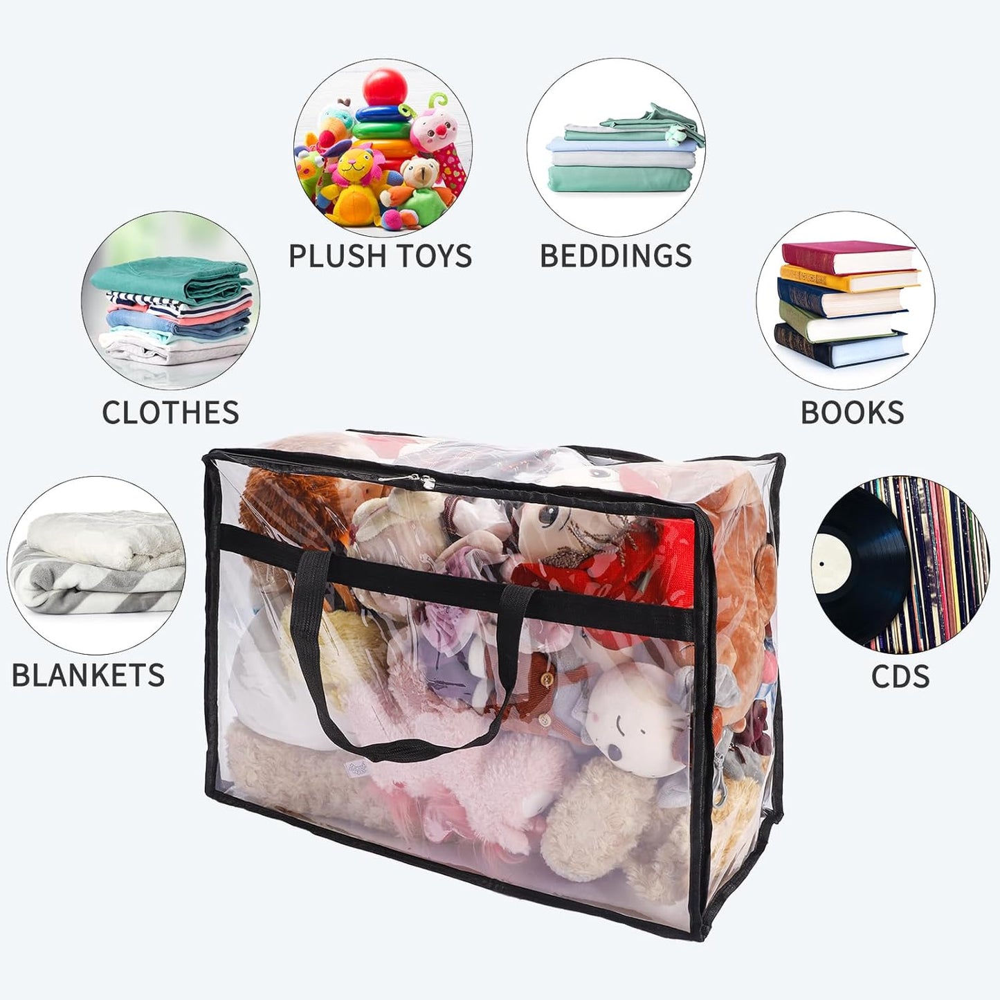 SGHUO Extra Large Blanket Storage Bags - 60L Clear Vinyl Zipper Bags for Clothes & Bedding (4-Pack)