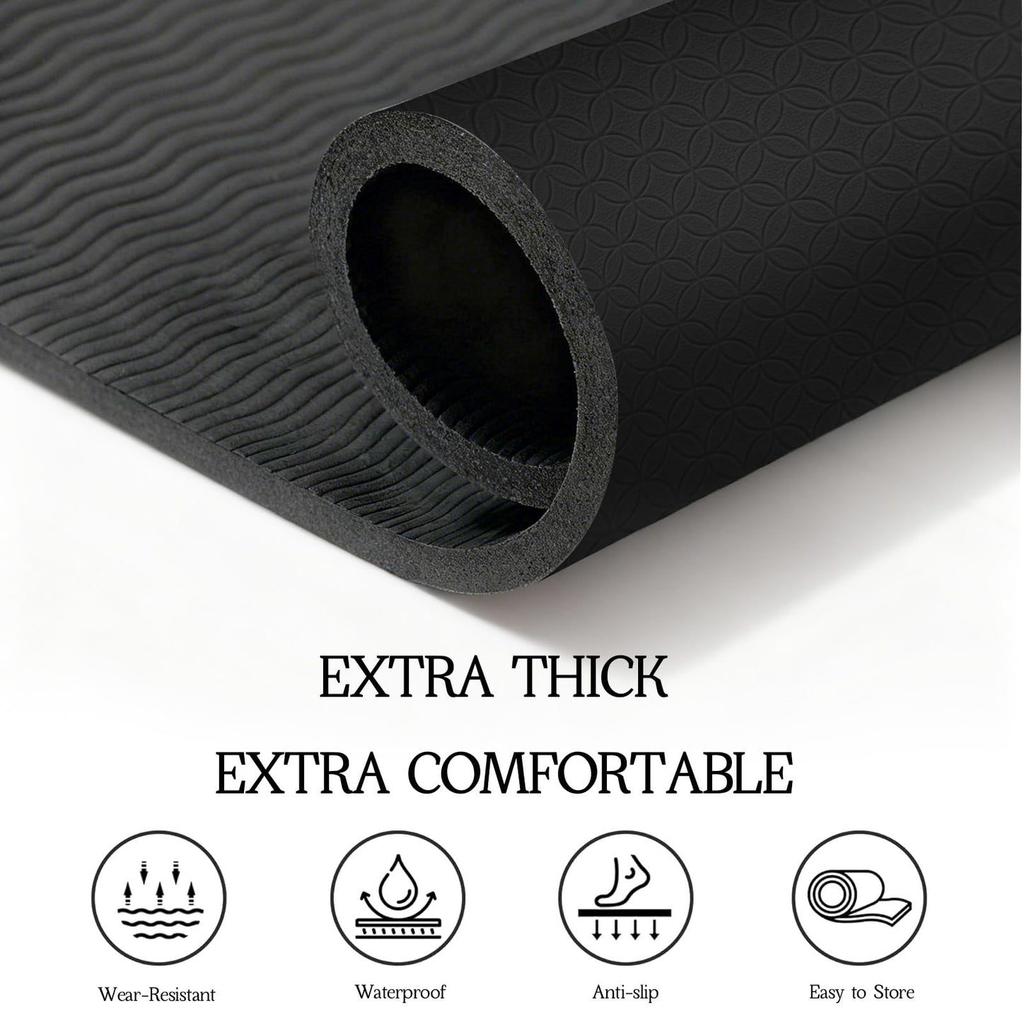 VTORY Extra Large Yoga Mat 6'x 4'x 8mm (1/3in) Thick Exercise Mat for Men and Women, Non-Slip, Durable Workout Mat for Home Workout, Yoga, Pilates, Stretching (Black)