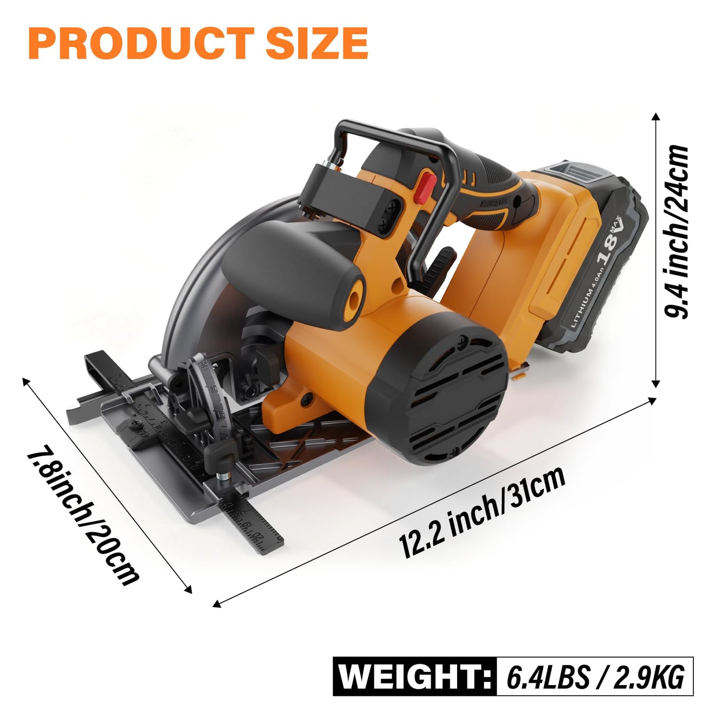 18V Max Corldless Circular Saws with 4.0Ah Battery & Charger - Up to 5500 RPM, LED Light Power Cutter Kit with 165mm 24T Blade, Max Cut Depth 55mm (90°), 36mm (45°) for Wood, PVC Cuting