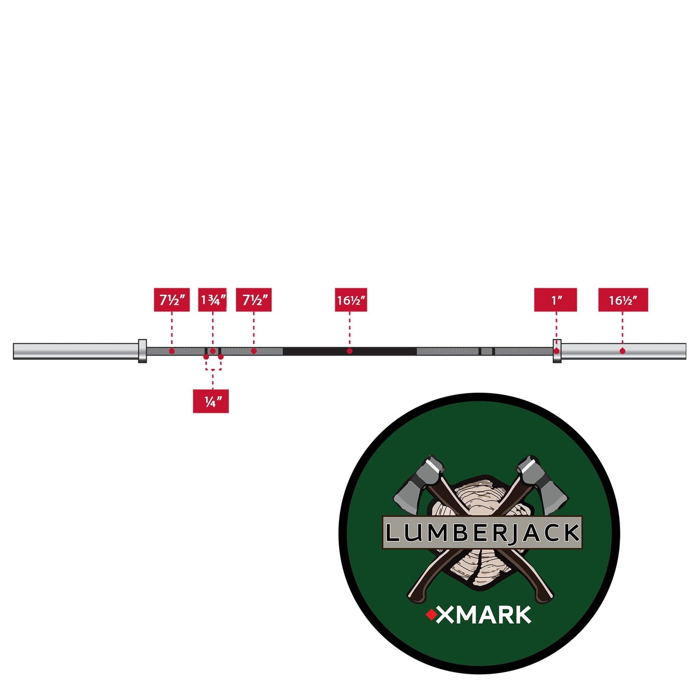 XMARK Lumberjack 7 Ft Olympic Barbell, 28mm Bar for Squat Bench Deadlift & Olympic Lifts, 1000 lb Capacity, 2-Inch Weight Bar for Home Gym