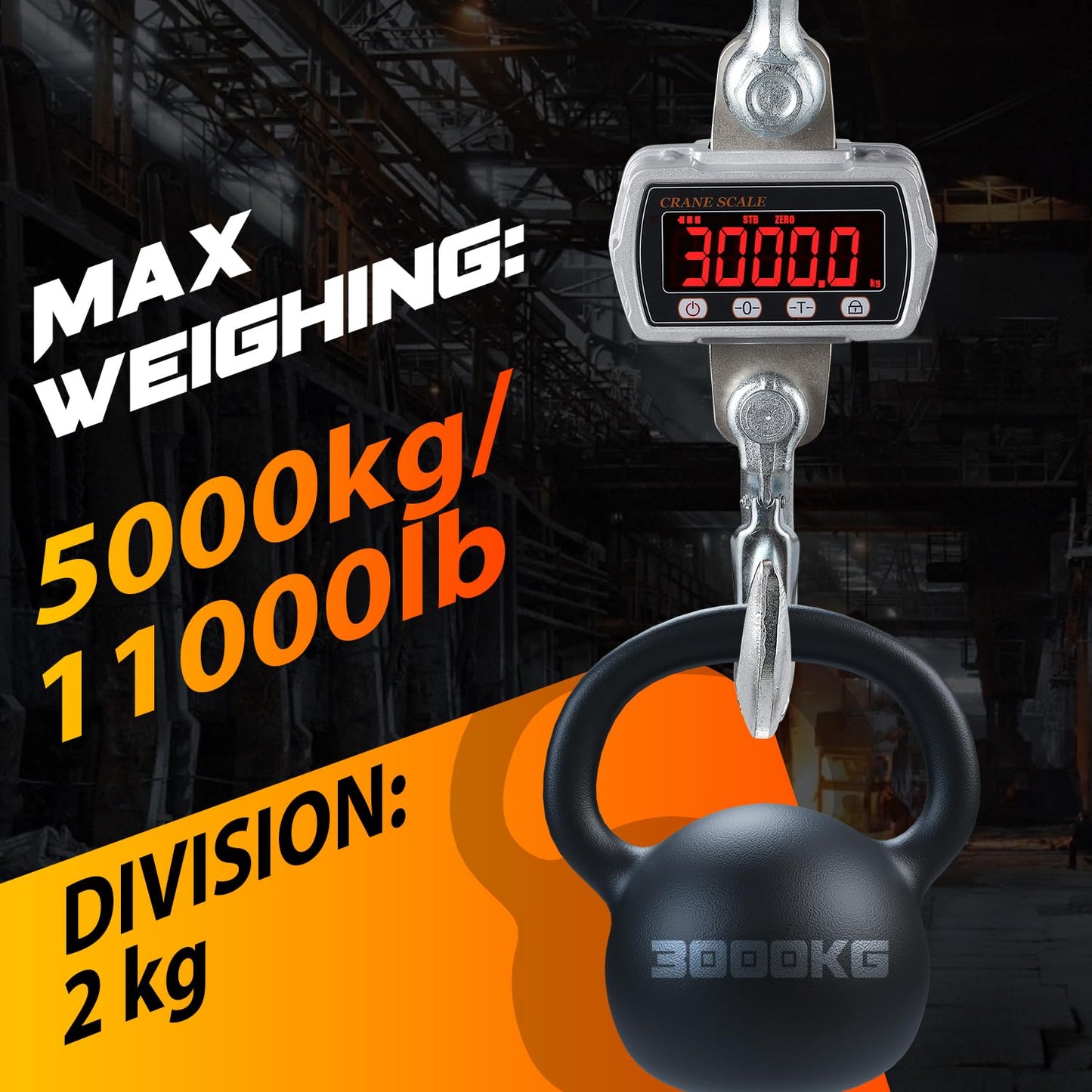 CGOLDENWALL Digital Crane Scale 11000lb Industrial Hanging Scale Handheld Hoist Scale kg lb Switchable 5000kg Wild Game Scale for Farms, Hunting and Livestock, Grey