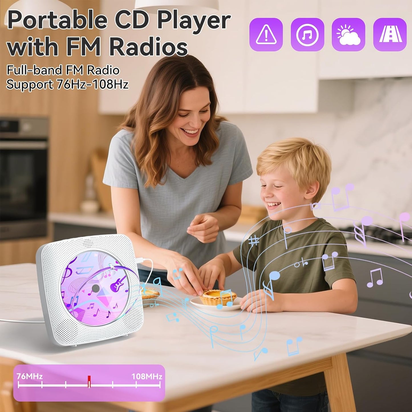 Kegaudio CD Player with Speakers CD Players for Home: Desktop Wall CD Player Bluetooth Portable with Dust Cover LCD