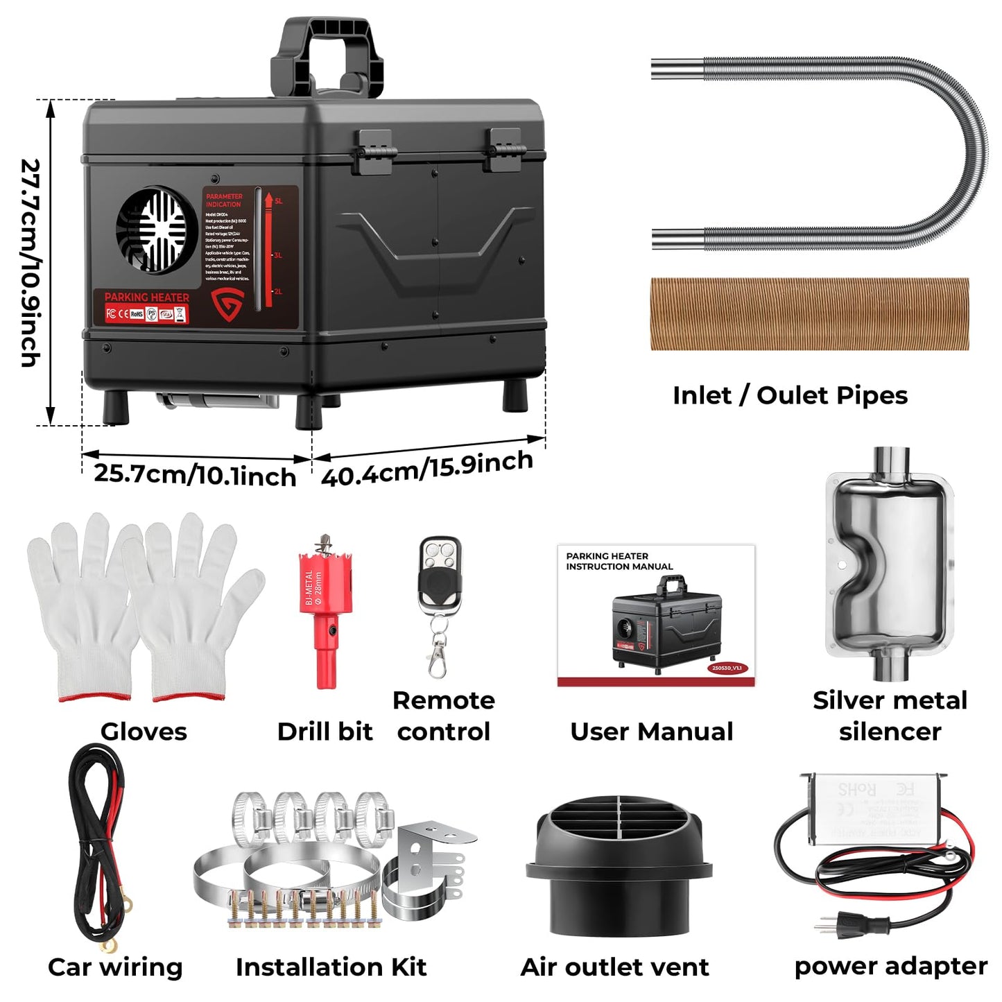 GEARLASSO Diesel Heater 12V/24V/110V 8KW Protable Toolbox Diesel Parking Heater with APP Remote Control and Charger LCD Screen Suitable for Home Shop Garage RV Trailer Boat Camper Black
