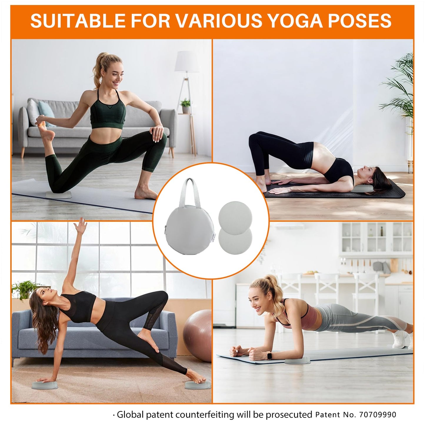 ECOESPTI Yoga Knee Pad, 1.57 Inch Thick, Memory Foam and EPE Foam, for Knees Elbows Wrist Hands Head Yoga Pilates Work Out Kneeling Pad, Exercise Mat, 2 Light Gray