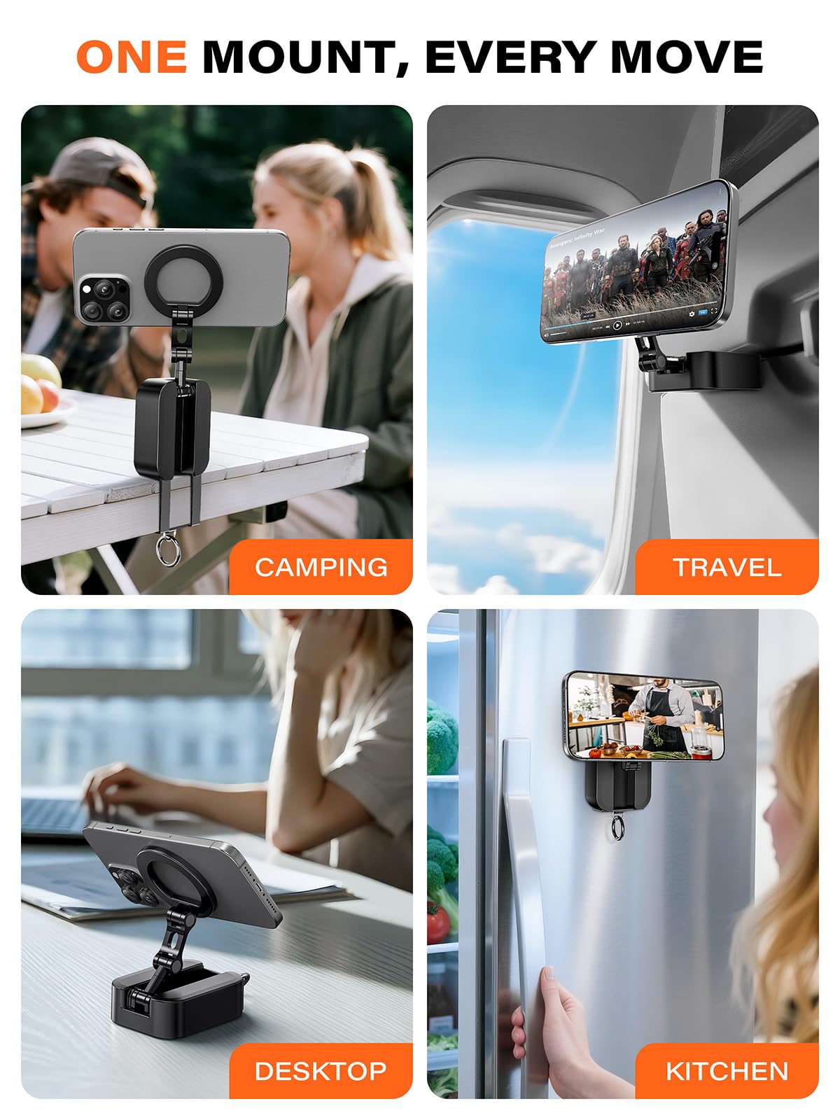A2C 3-in-1 Magnetic Phone Holder for Gym, [20x N52] Strong Magnets Attach to Metal Surface, Portable Phone Mount for Garage Gym/Travel with Tray Table Clamp, Home Gym Accessories for Men Women Gifts