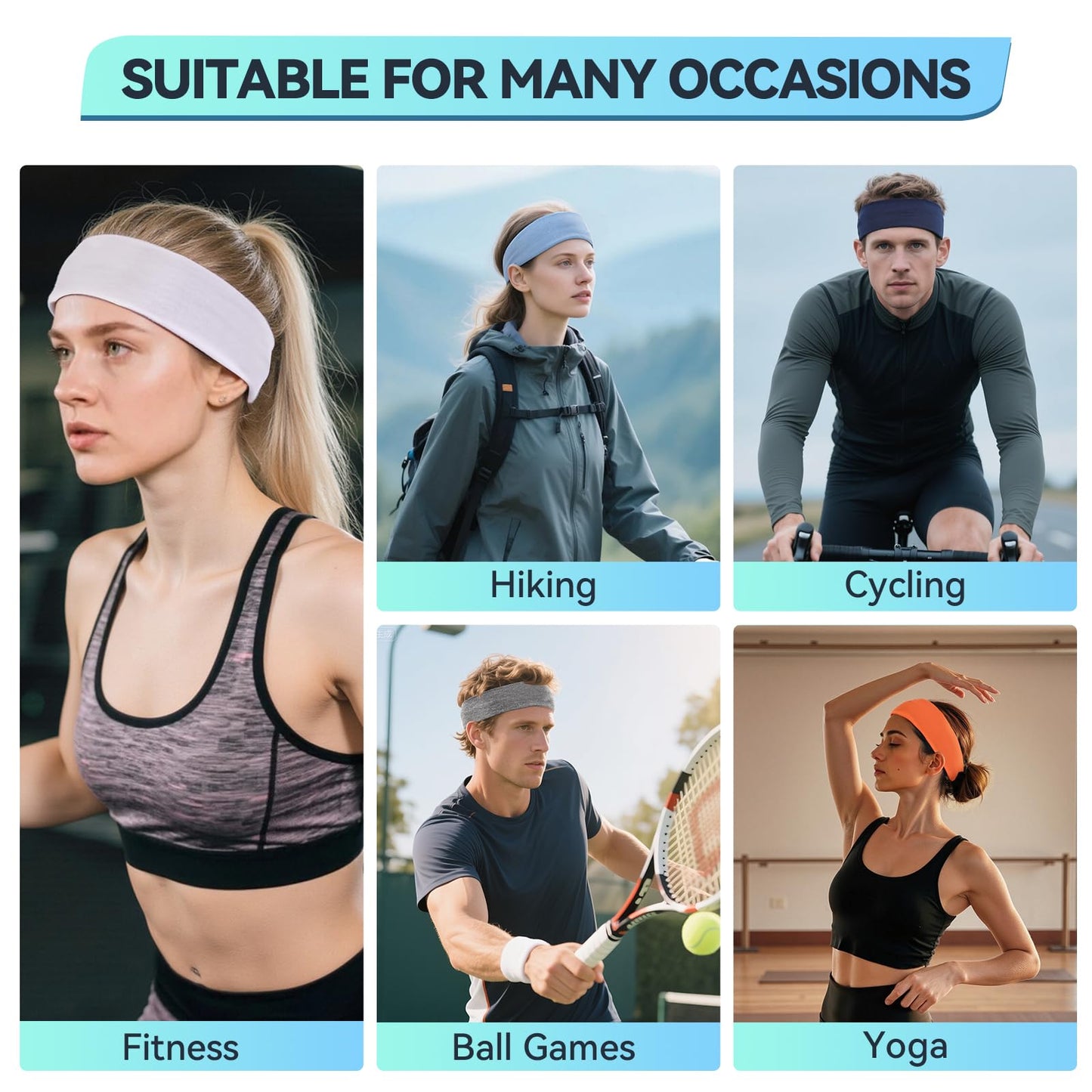 14 PCS Headbands for Women, Soft Elastic Hairbands, Fashion Non-Slip Cotton Sweat-Absorbent Sports Head Bands for Daily Workout, Running, Yoga, Makeup