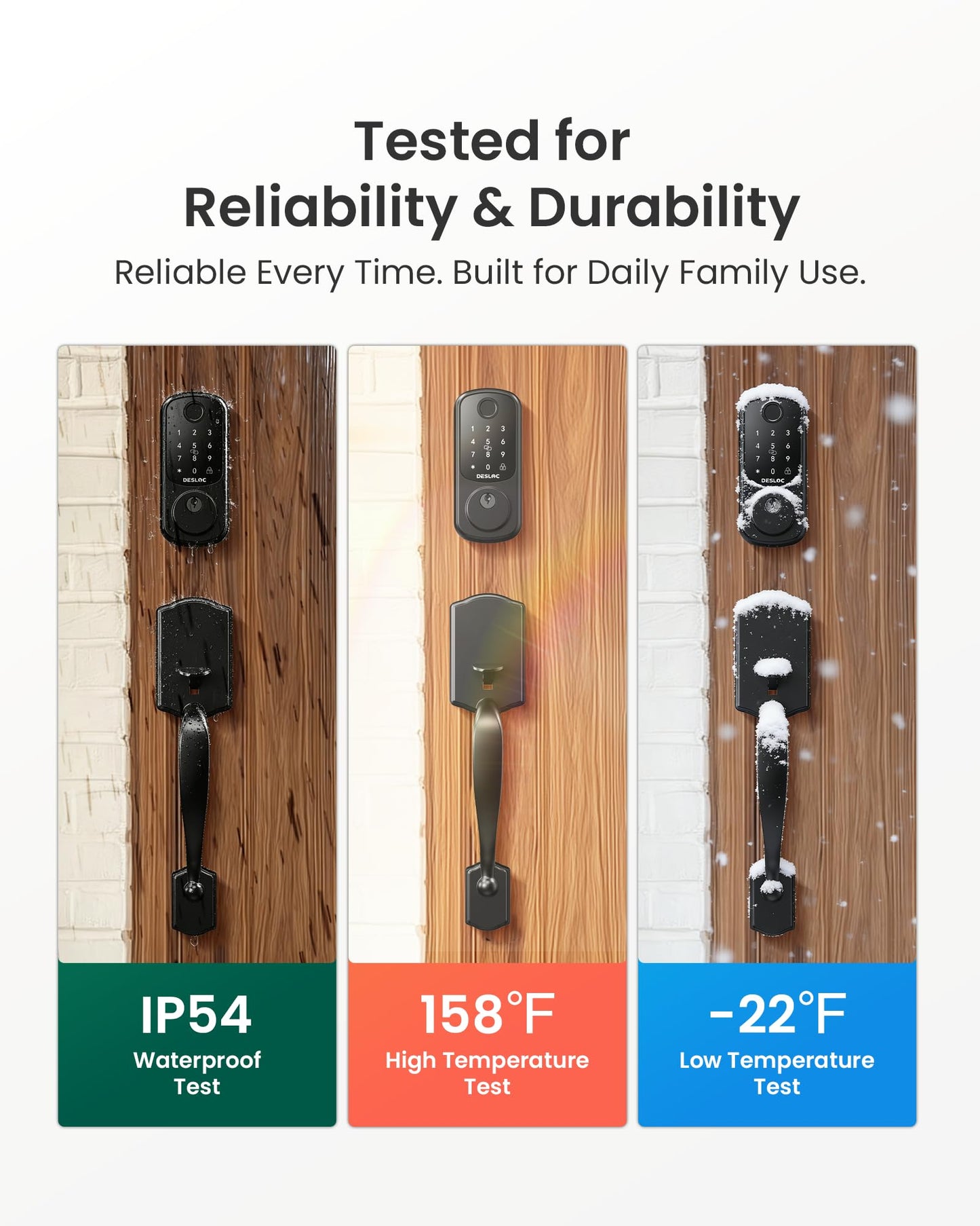 DESLOC B200 Keyless Entry Door Lock with Handle Set, Smart Locks for Front Door, Deadbolt Smart Lock, Front Door Locks Set, Electronic keypad Deadbolt with Handle, 12 Months Battery, IP54