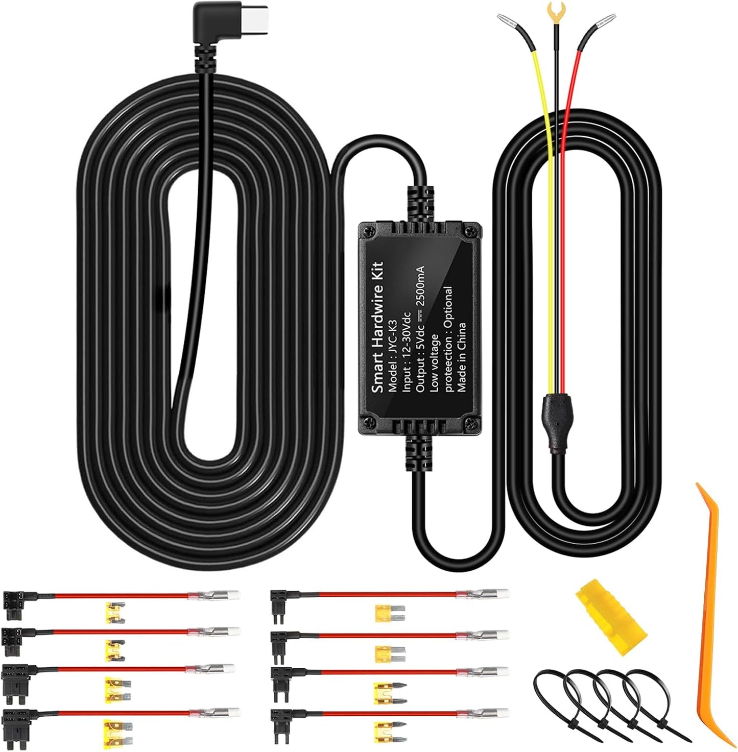 Biuone Kit,11.5ft 3-Lead 12V-24V 5V Upgraded Dash Cam Hardwire Acc Hardwire Kit for Dash Camera Type C Hard Wire Kit