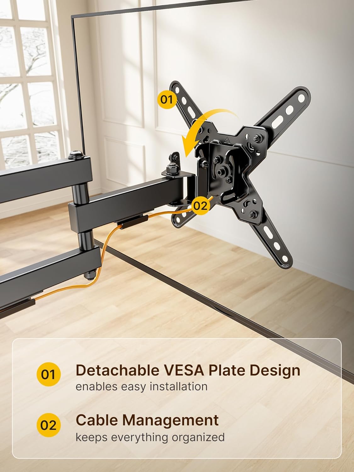 monTEK 13-43 Inch 200x200mm, 44lbs Full Motion TV Wall Mount Bracket for Most LED LCD Flat Screen TVs & Monitors