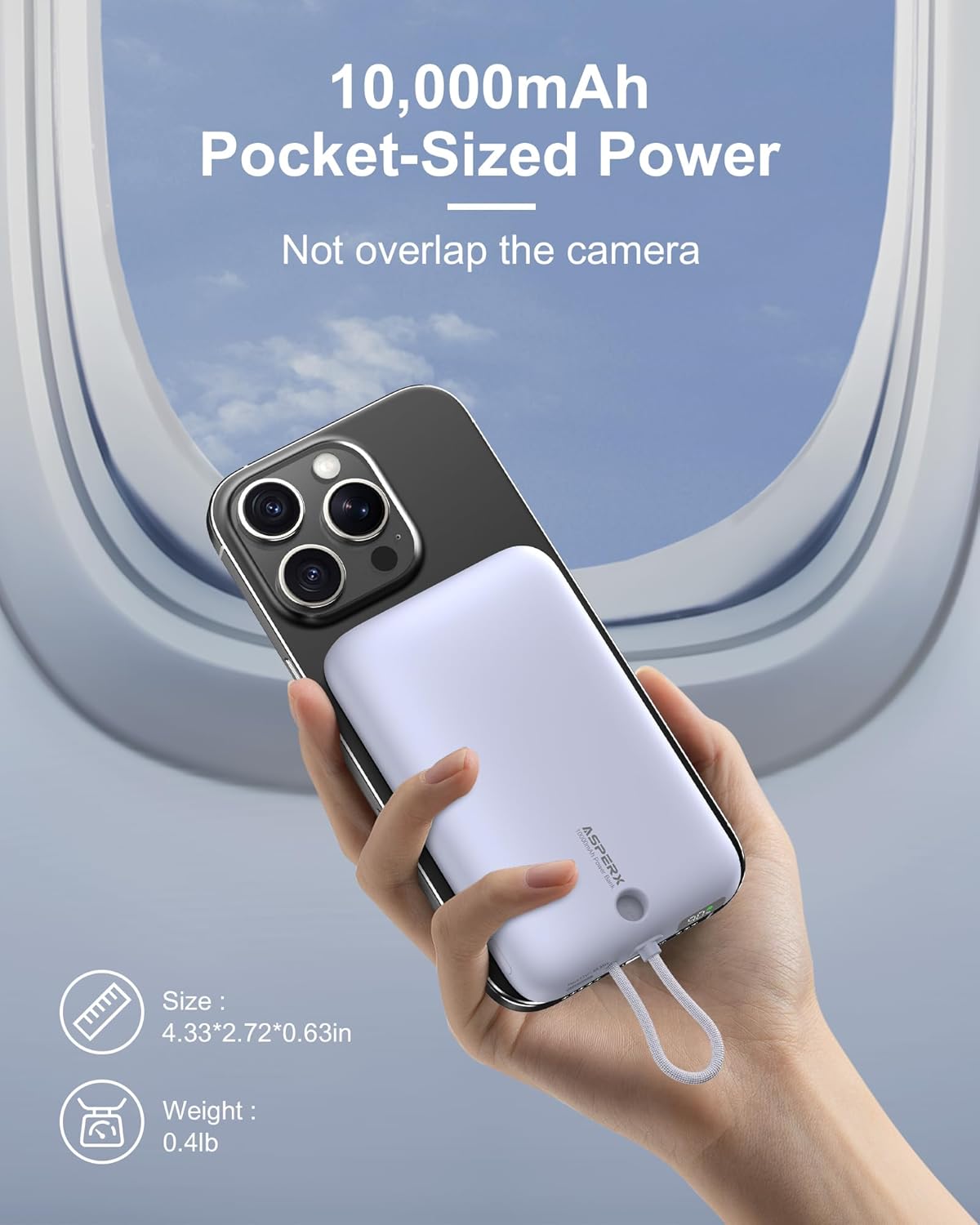 AsperX 10000mAh Pack 17/16/15/14/13/12 Magnetic Power Bank, Magnetic Portable Charger with USB-C Cable and Smart LCD