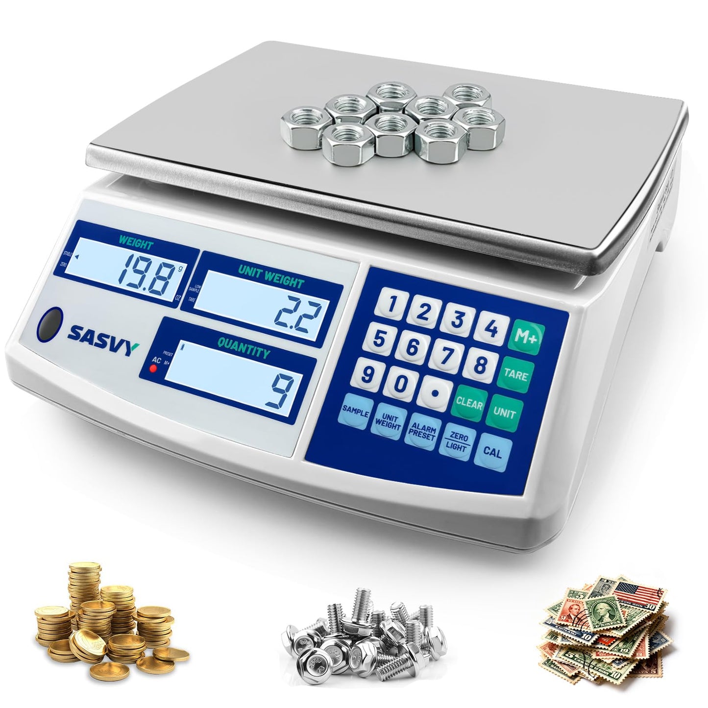 SASVY Counting Scale (66lb/30kg, 0.1g) lb/oz/kg/g Industrial Digital Inventory Scale with Battery for Small Parts, Coins, Pieces, Tickets