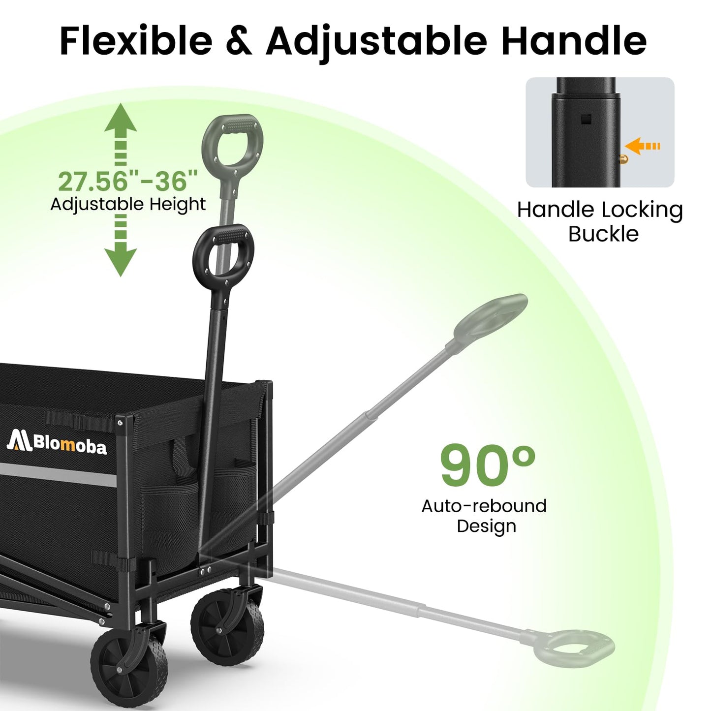 Blomoba Collapsible Wagon Cart, Flexible Handle, Portable Collapsible Wagon with All-Terrain Wheels 360° Rotation, 220LBS Heavy Duty Utility Cart for Garden Camping Grocery Sports Shopping Beach