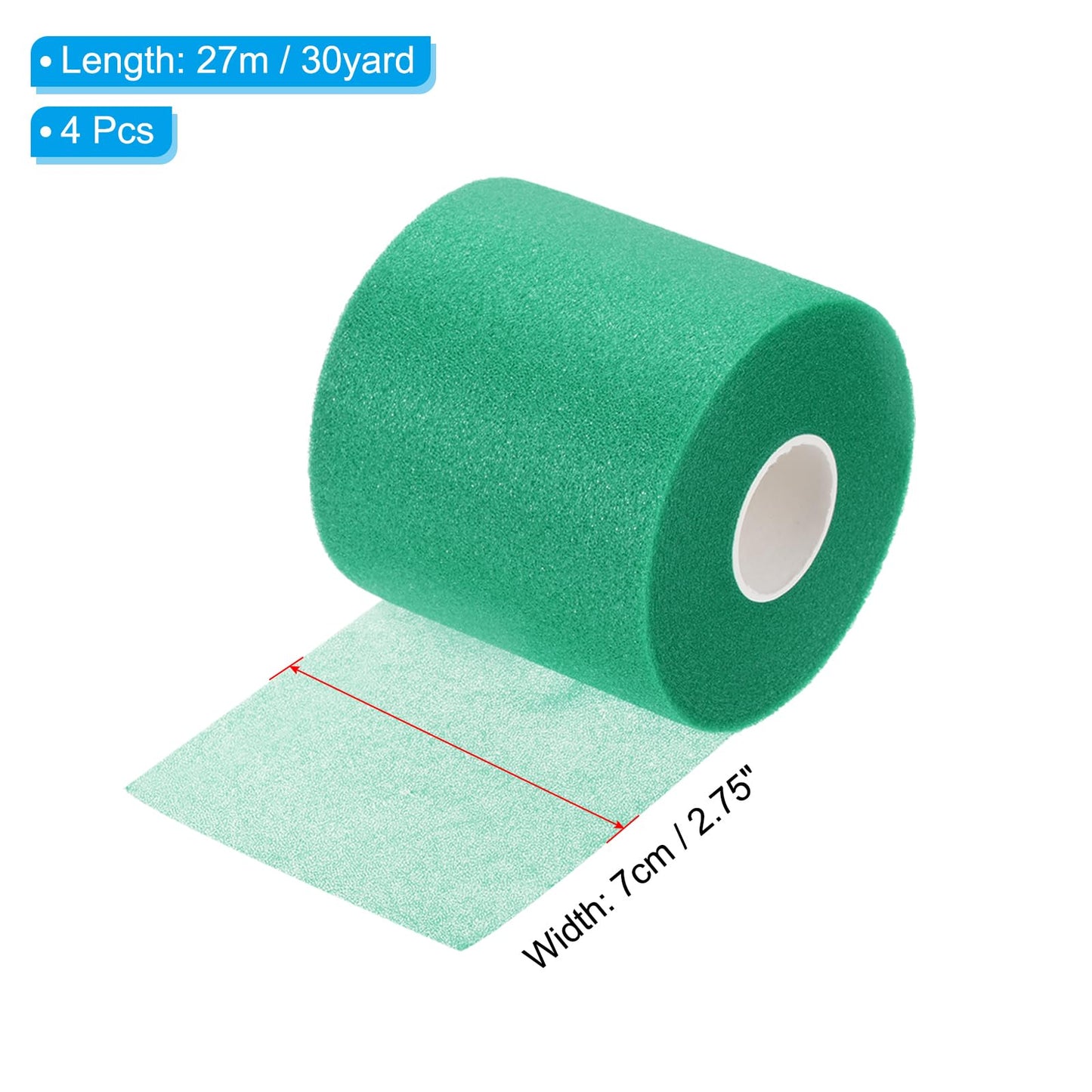 PATIKIL Foam Pre Wrap Athletic Tape 2.75 Inch x 30 Yards, 4 Rolls Non-Adhesive Prewrap Headbands for Hair Soccer Sport Wrists Elbows Knees Ankles, Dark Green