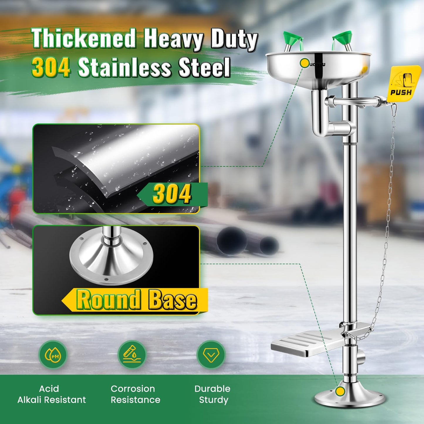 Huanyu Eye Wash Station with Shower + Stand Up Eye Wash Station (1101 * 1) +(1207-1 * 1）