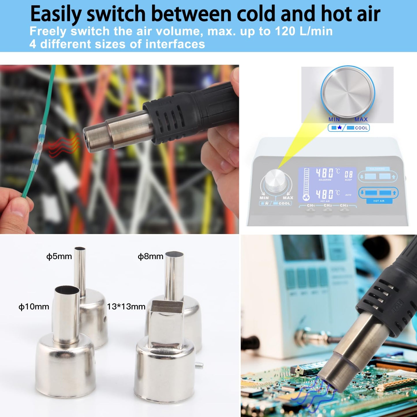 Preciva 992D+ 2-in-1 Soldering & Hot Air Rework Station with LCD, Memory Presets, Sleep, Calibration | Includes Soldering Iron, Hot Air Gun, 5 Tips, 4 Nozzles, IC Tools, Solder Wire | °C/ºF (992D+)